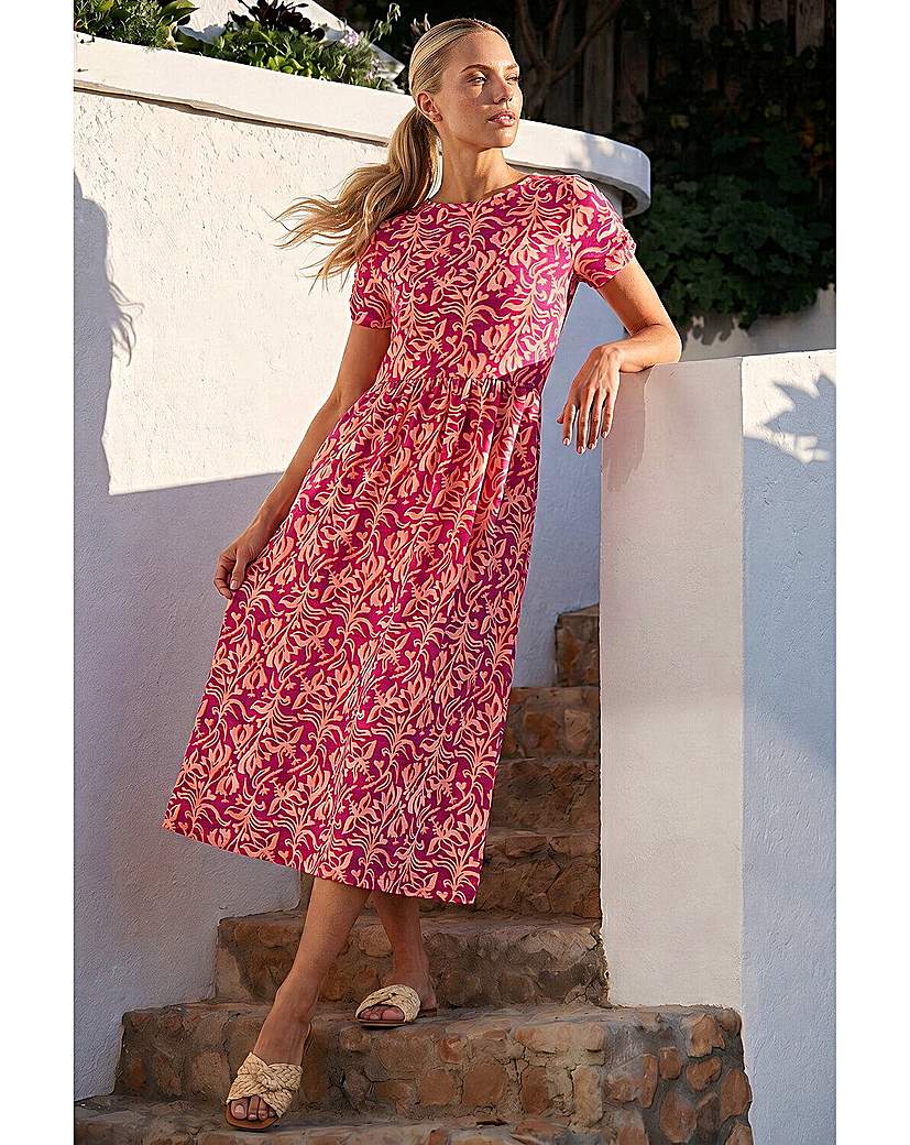 Roman Petite - Midi Dress - Abstract Print - Size 16 - Orange