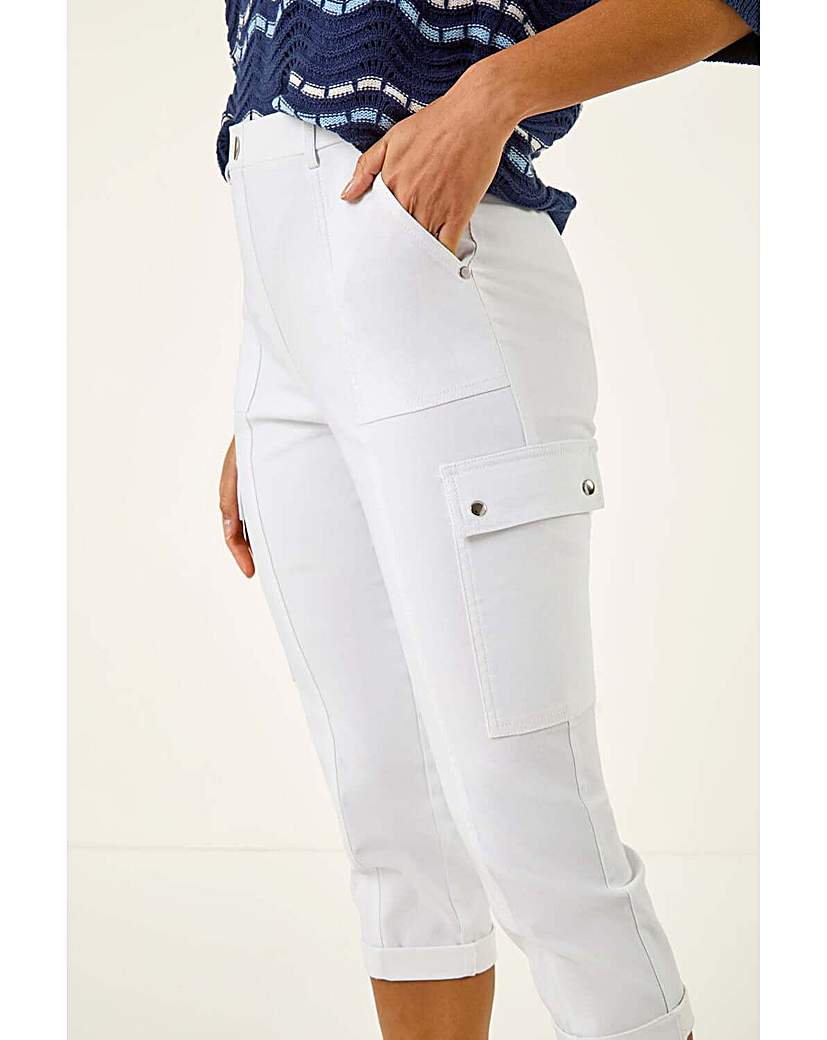 Roman Originals Women's White Roman Cropped Cargo Stretch Trouser Size 18