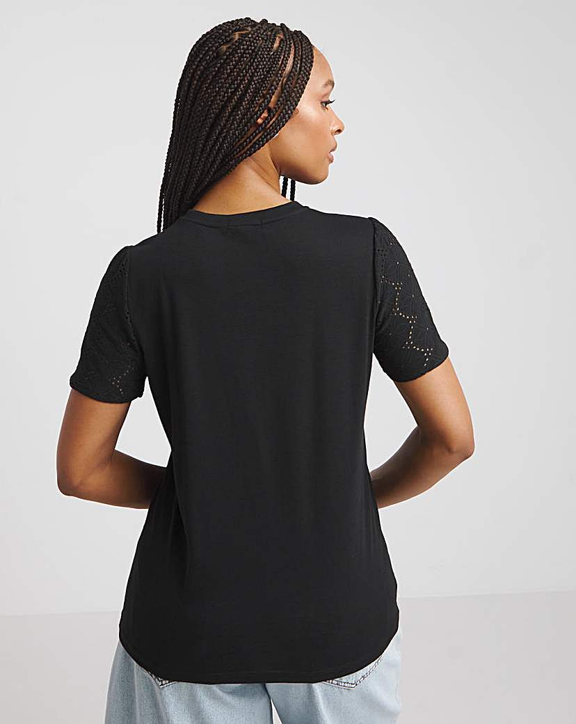 Broderie Sleeve T-Shirt