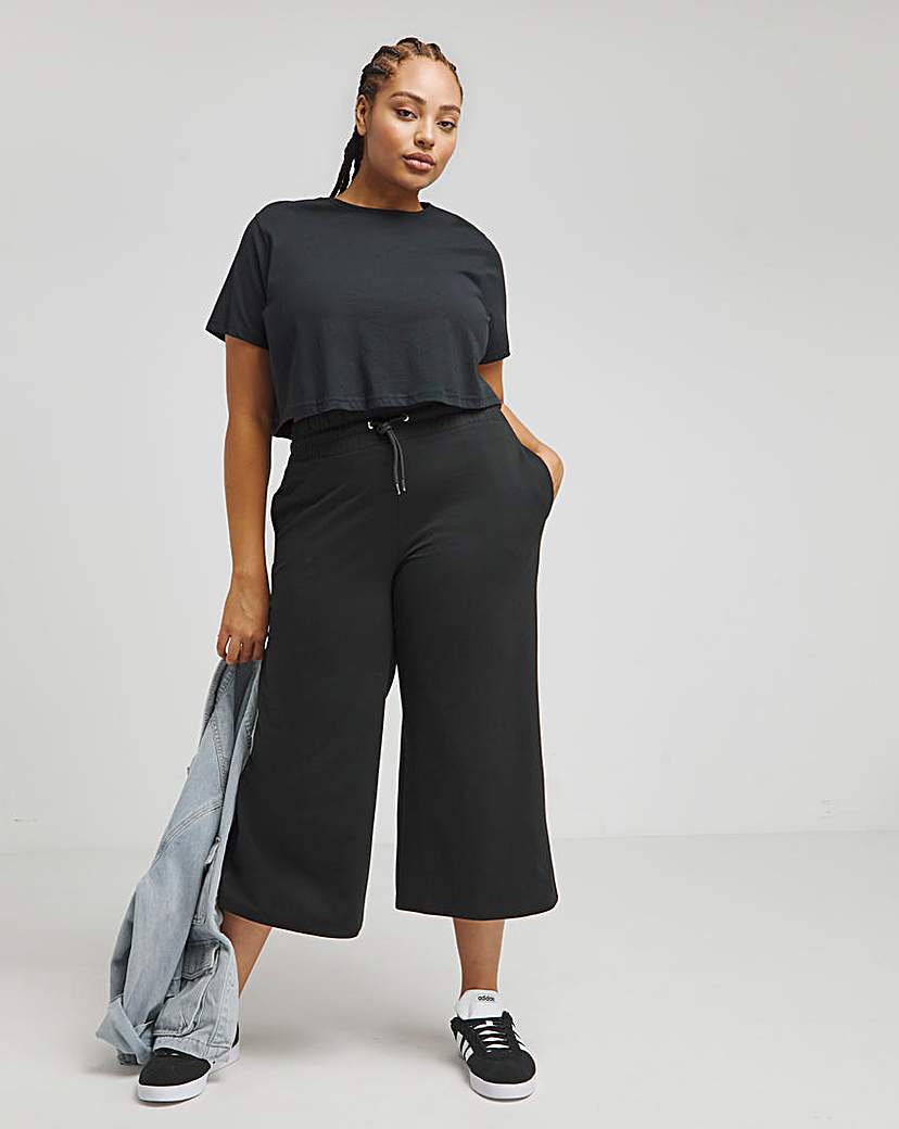 Cropped Wide Leg Joggers - Black