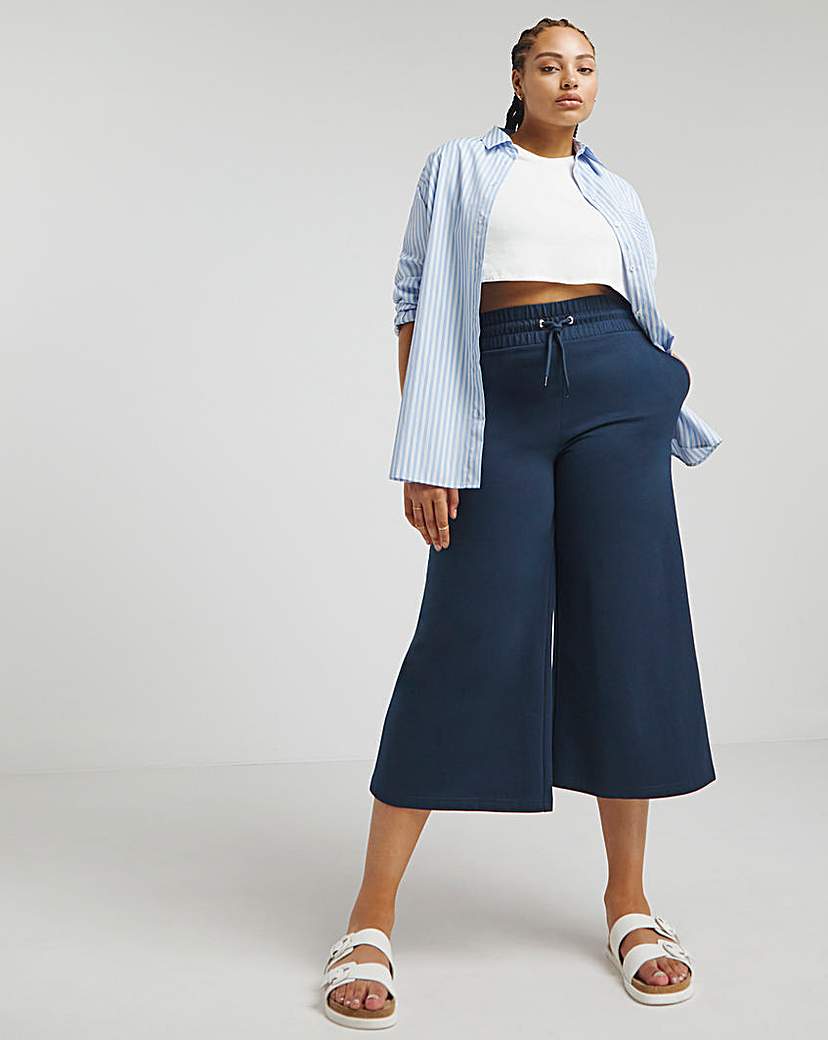 Cropped Wide Leg Joggers - Navy