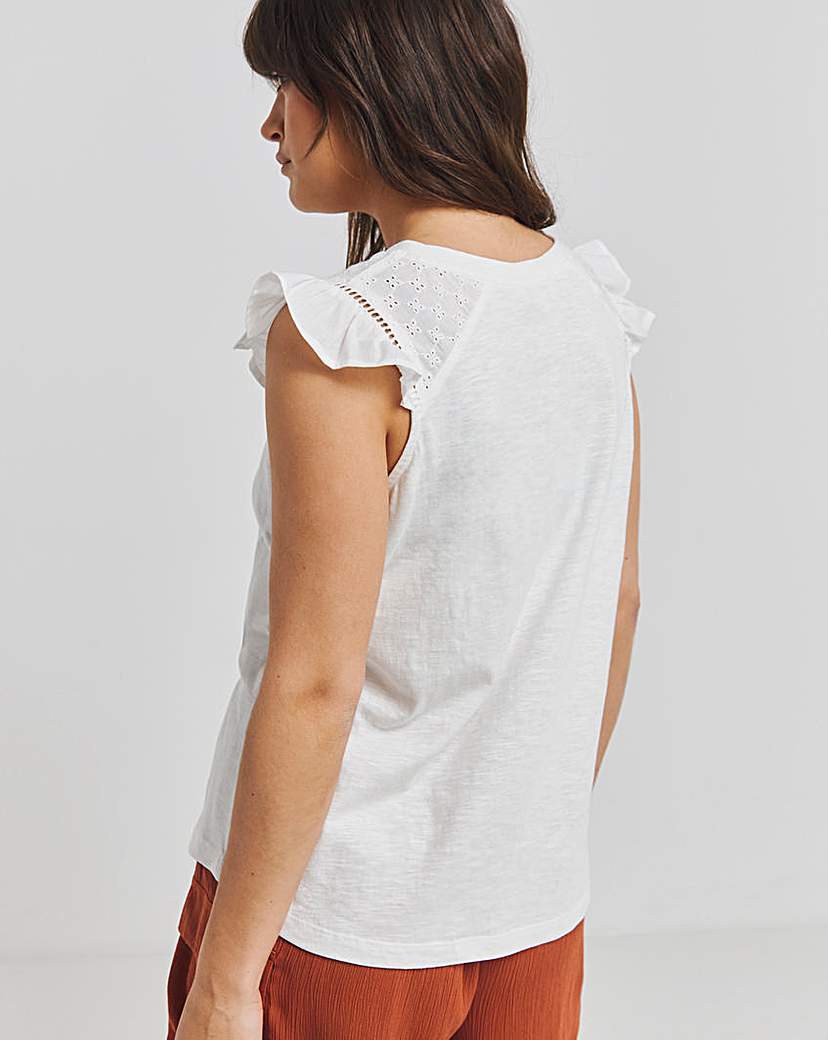 Broderie Frill T-Shirt with Ladder Trim