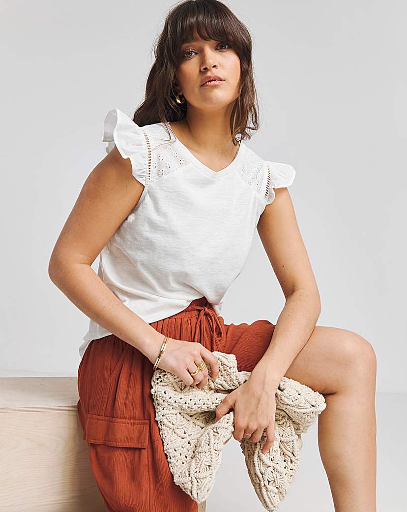 Broderie Frill T-Shirt with Ladder Trim