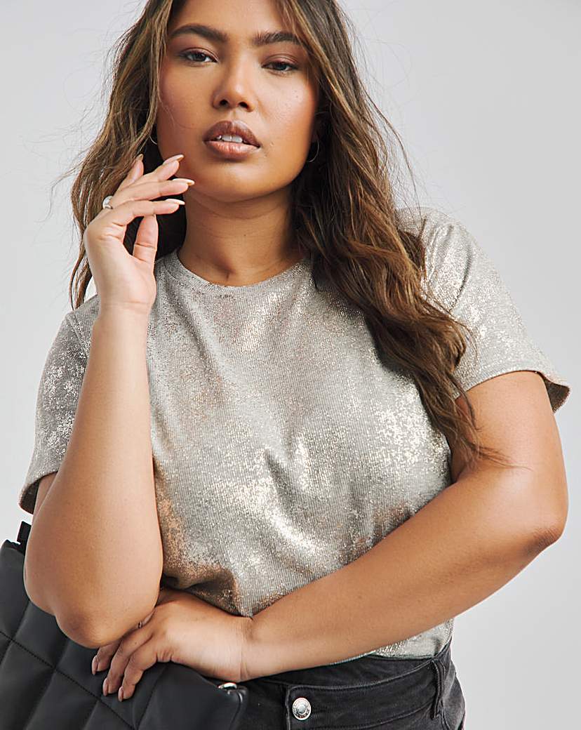 Simply Be Metallic Rib T-Shirt
