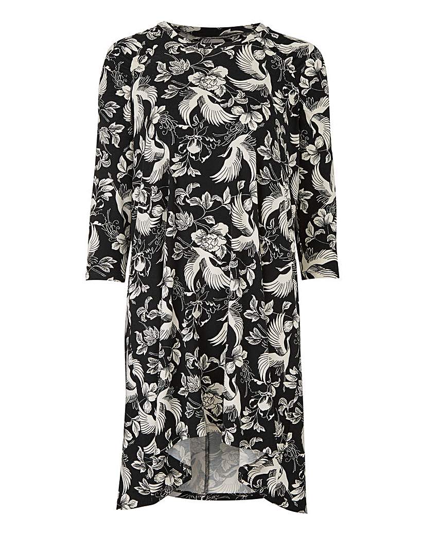 Black/White Floral Ruched Shoulder Tunic