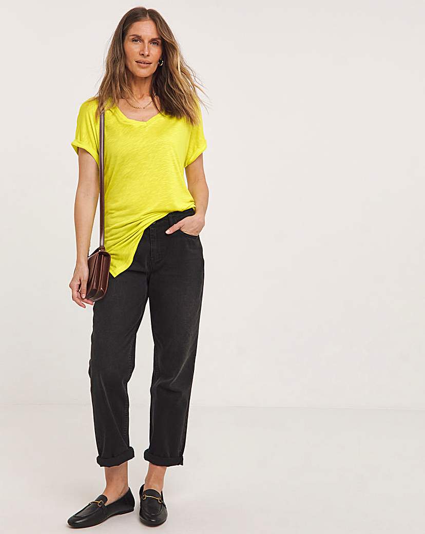 Lime V Neck Short Sleeve Longline Top