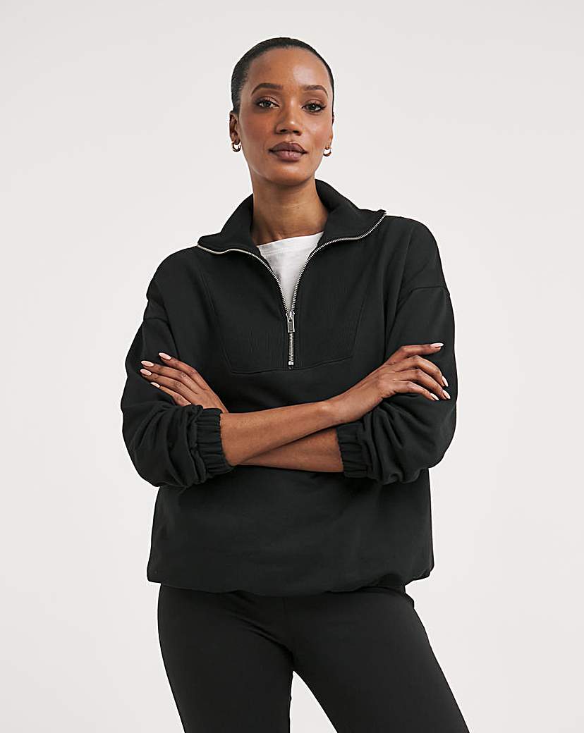 Black Half Zip Bubble Hem Sweatshirt