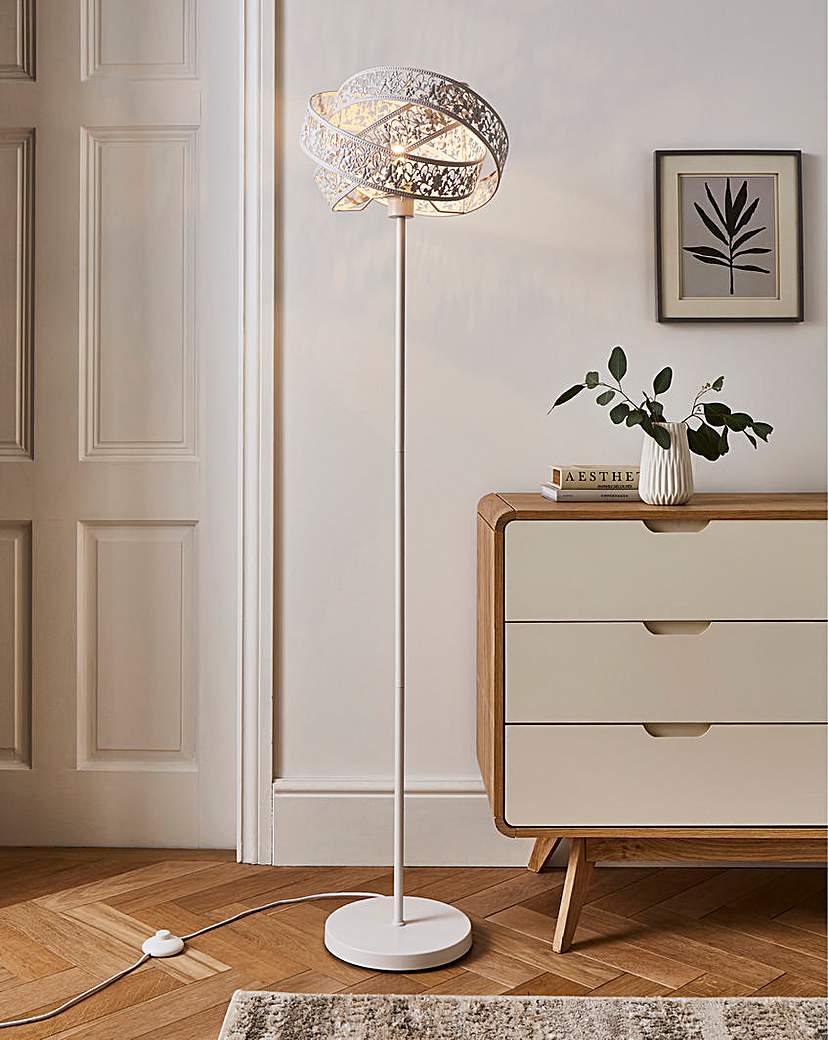 New In - Matte White Fretwork Floor Lamp