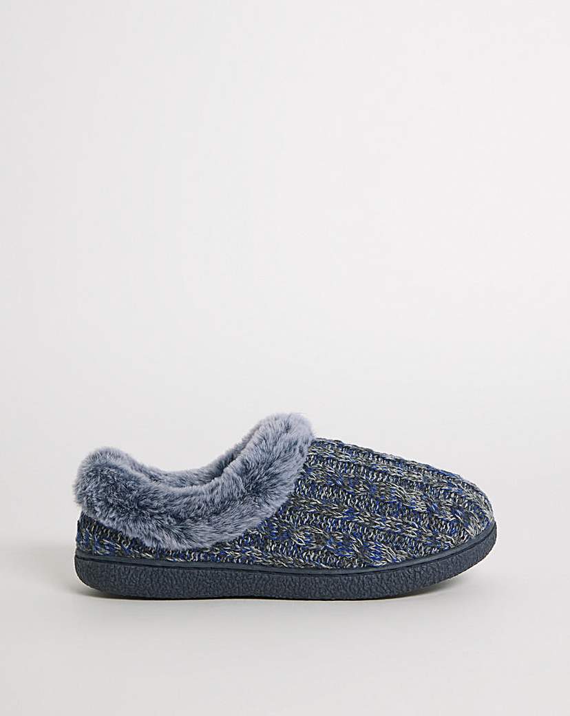 Cushion Walk Cable Knit Slipper E Fit - Navy