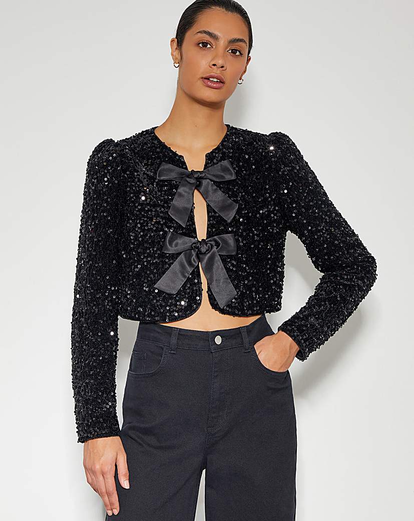 Monsoon Belinda Bow Sequin Jacket