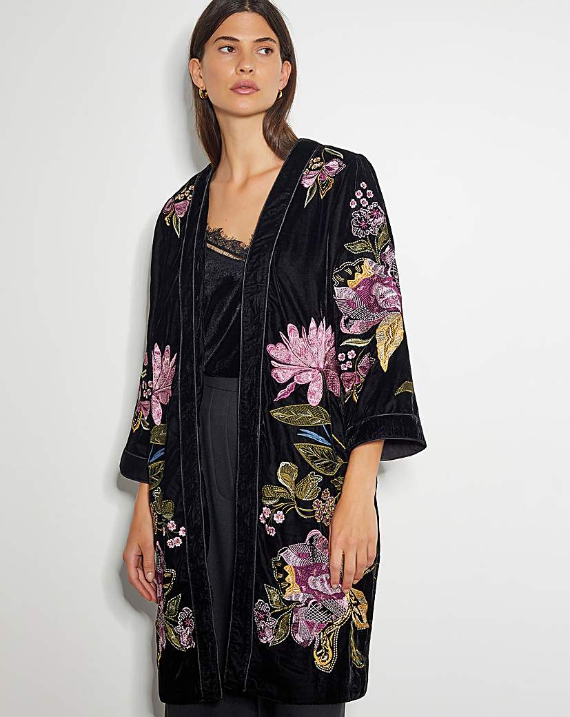 Monsoon Freya Velvet Embroidered Kimono