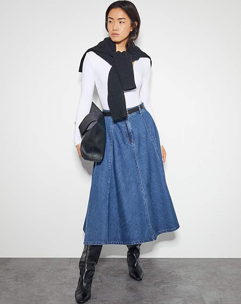 Monsoon Sara Denim A-Line Midi Skirt