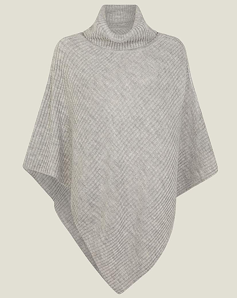 Roll Neck Rib Knit Poncho