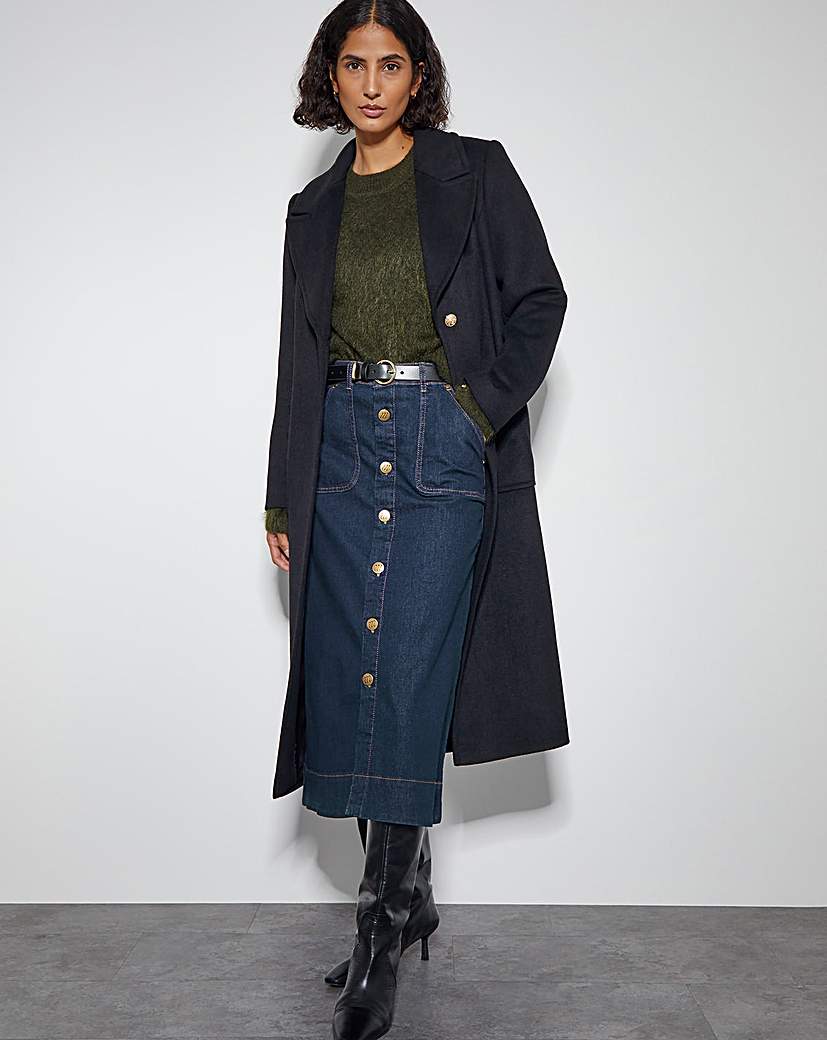 New In - Monsoon Bree Button Denim Midi Skirt