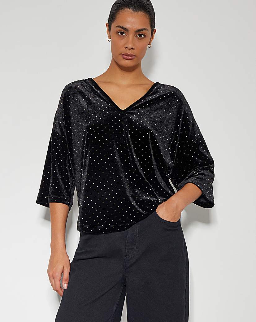 Monsoon Nala Spot Velvet V-Neck Top