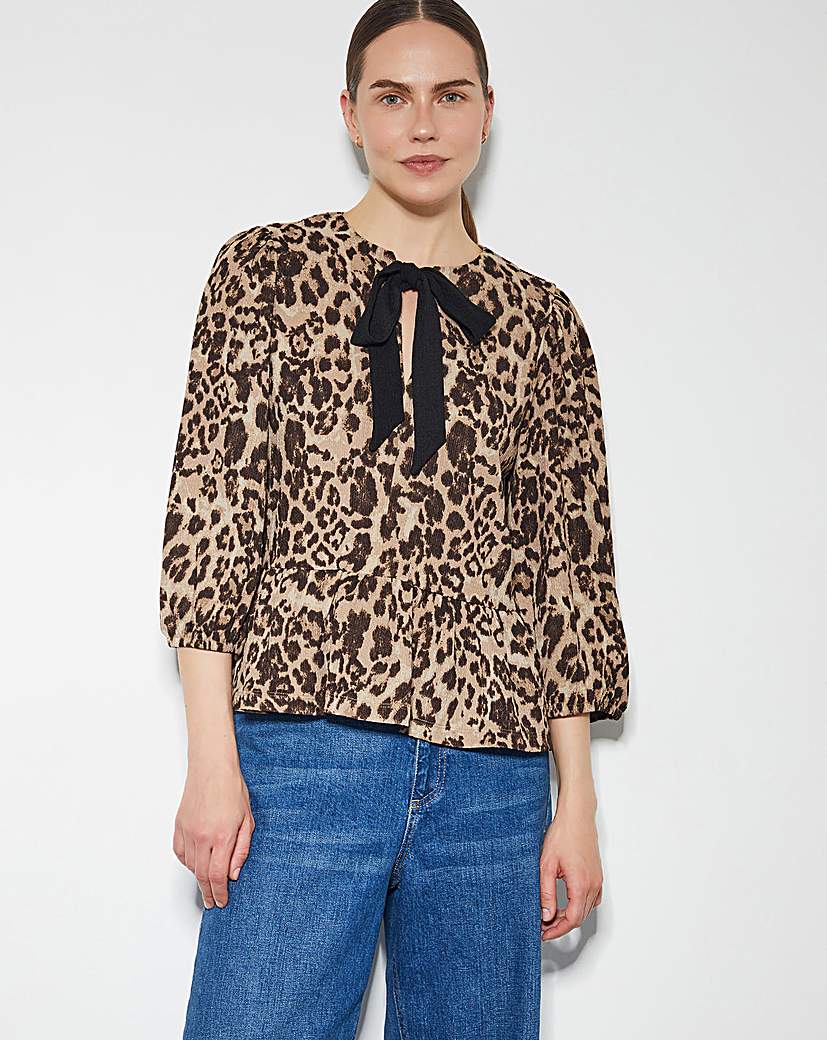 Monsoon Archie Leopard Print Peplum Top