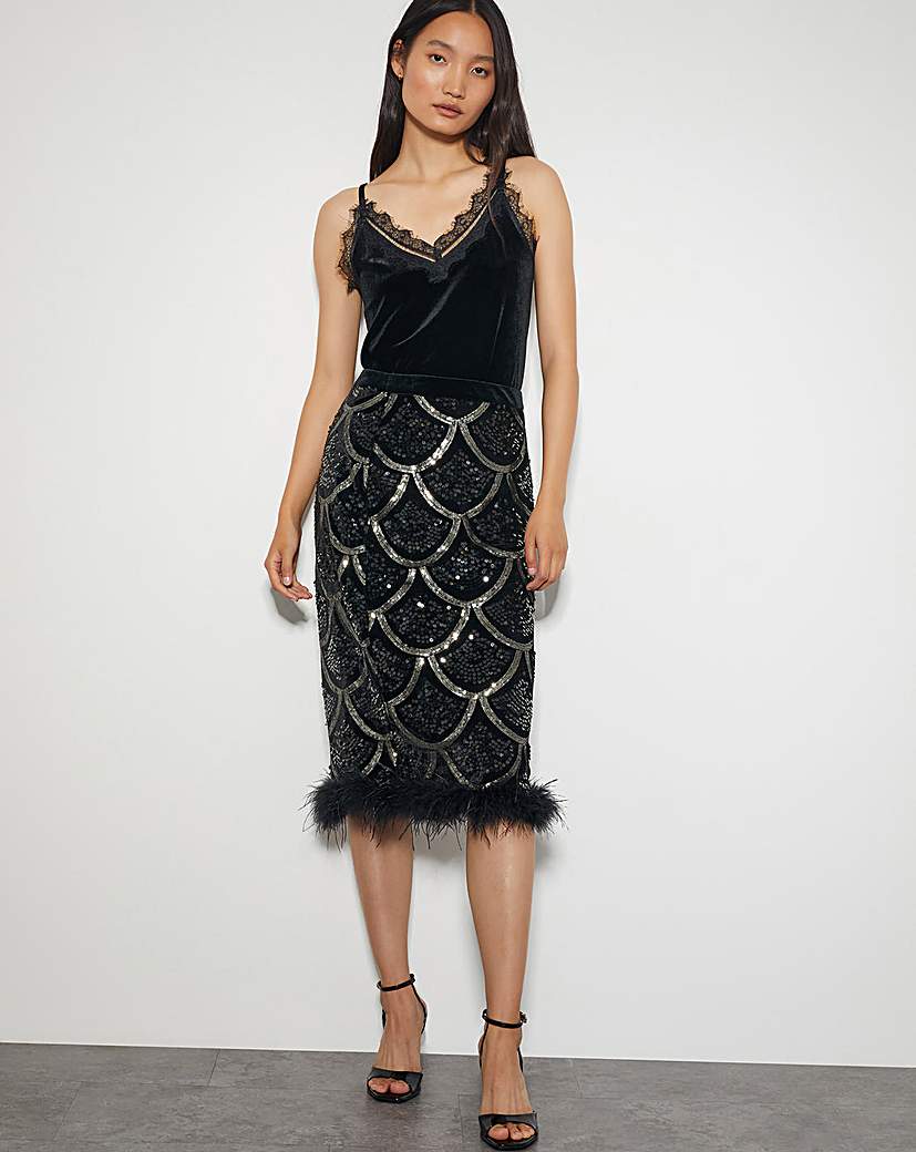 Monsoon Sira Sequin Feather Pencil Skirt