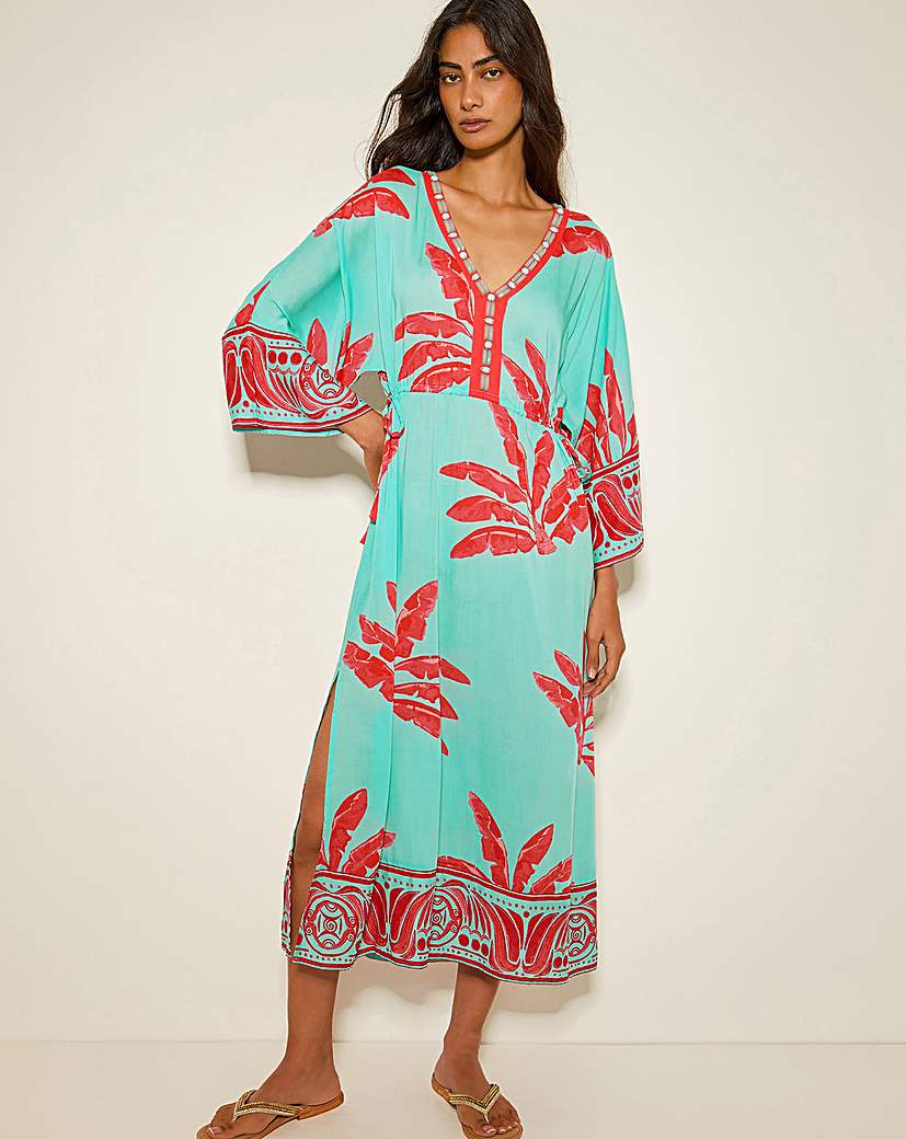 New In - Monsoon Pamela Palm Print Kaftan Dress