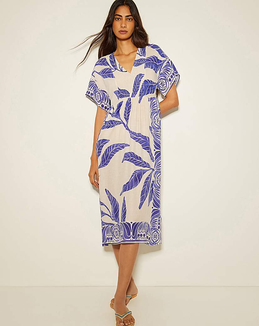 Monsoon Dina Palm Print Midi Dress