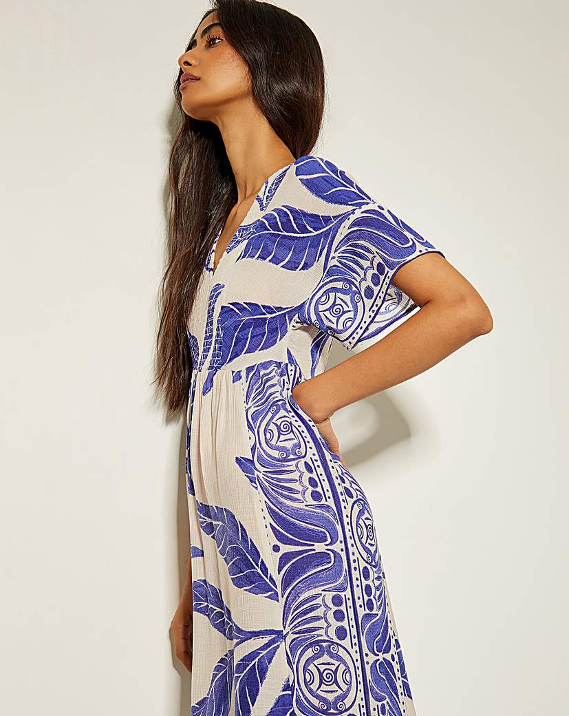 Monsoon Dina Palm Print Midi Dress