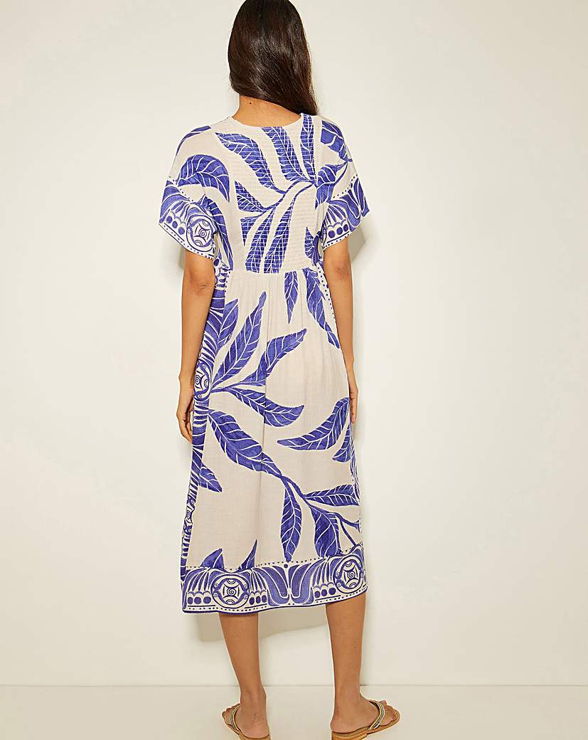 Monsoon Dina Palm Print Midi Dress