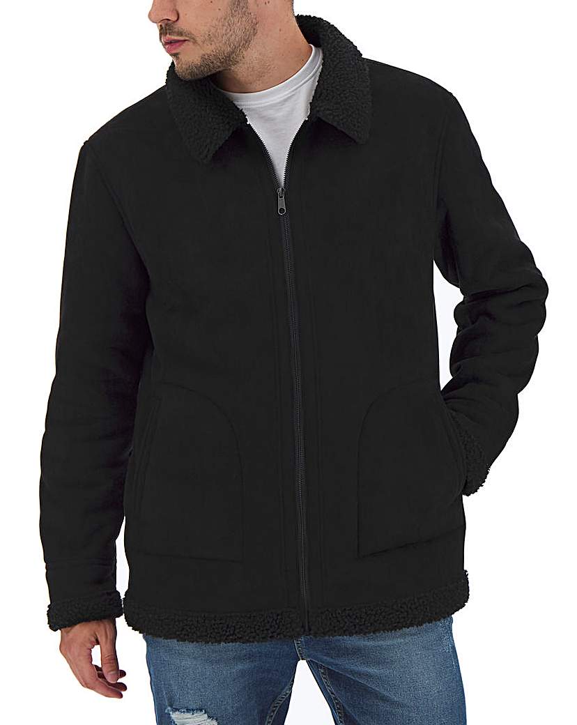 Image of Black Faux Shearling Biker Style Jacket