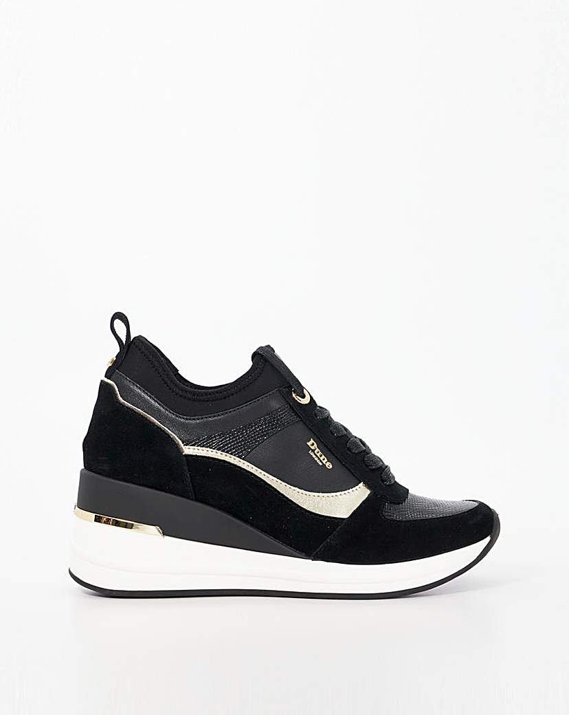 Dune Ellaina Black Wedge Lace-Up Trainer Black - Dune - Size4