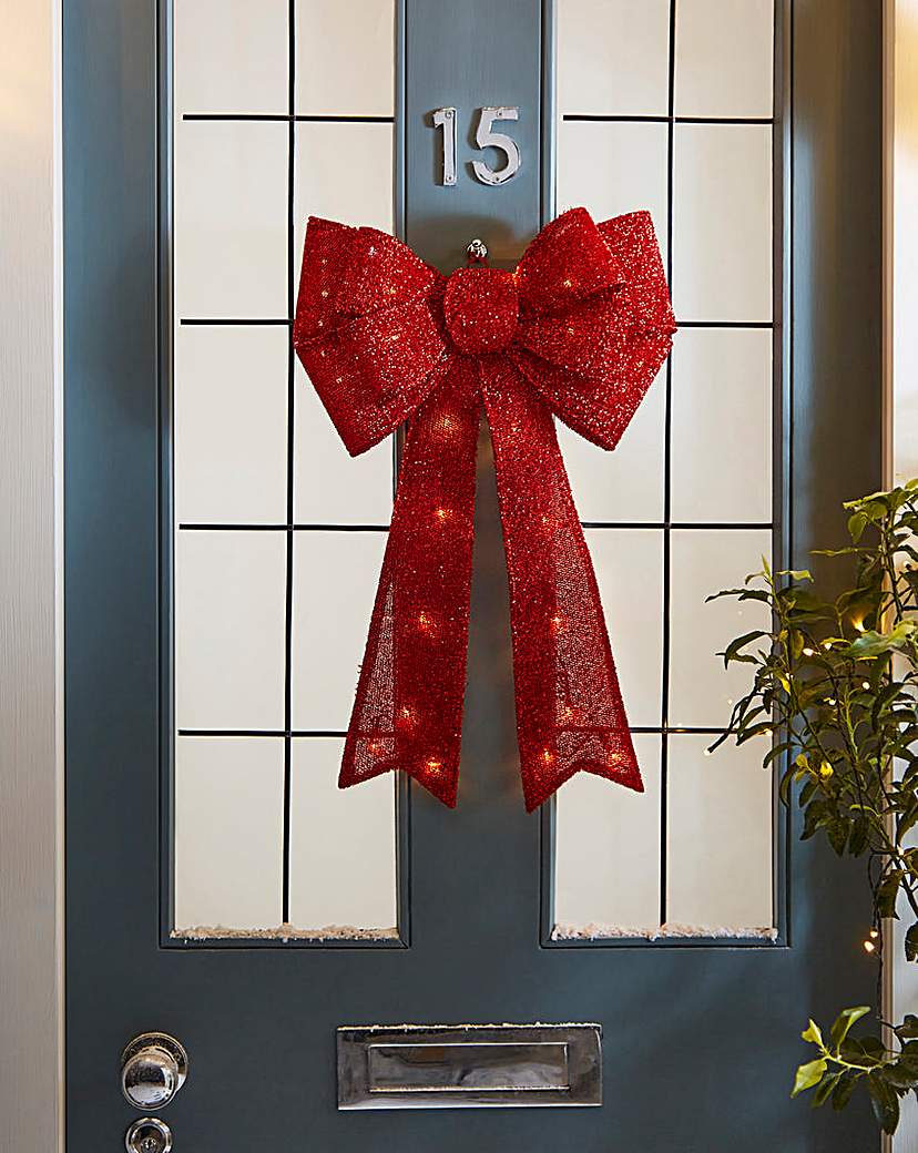 Lit Christmas Door Bow