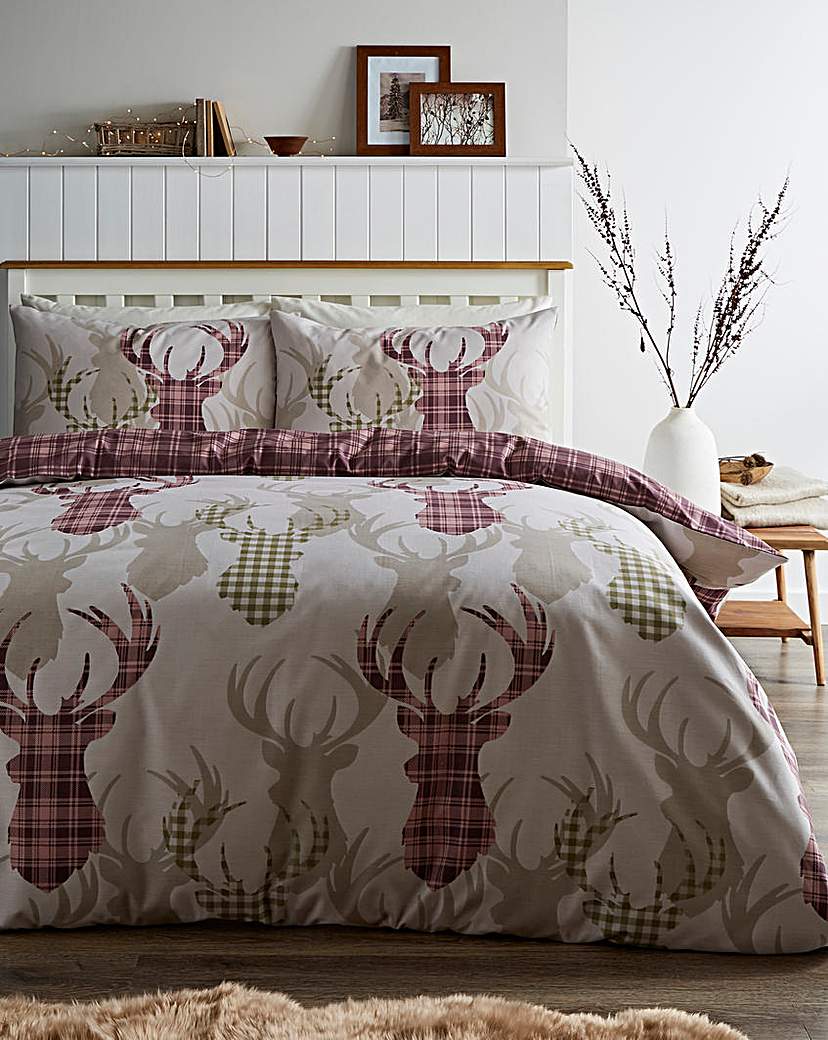 Tartan Stag Natural Reversible Duvet Set