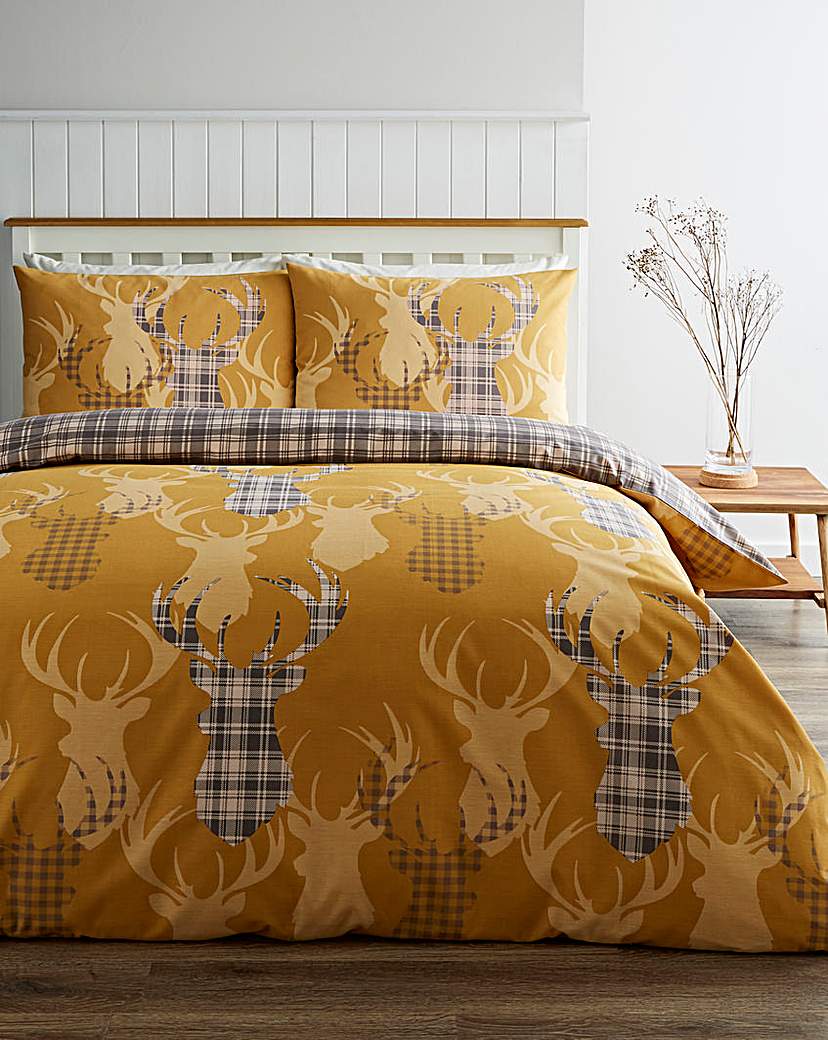 Tartan Stag Mustard Reversible Duvet Set