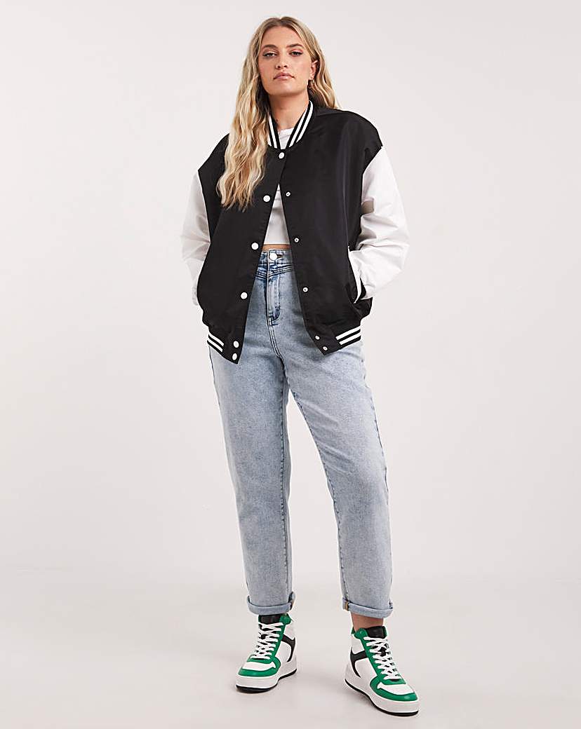 Black/White Varsity Bomber Jacket - Black/White