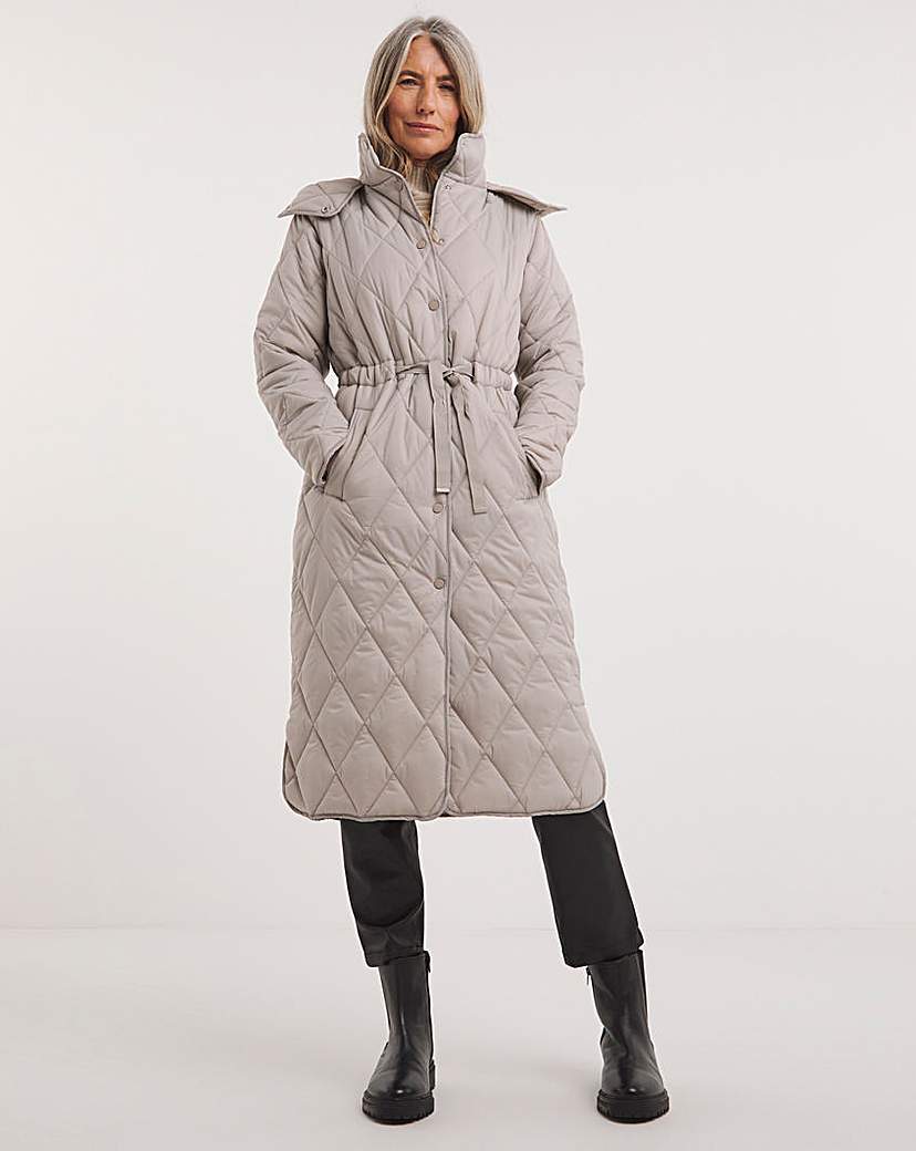 Ice Grey Adjustable Waist Quilted Coat