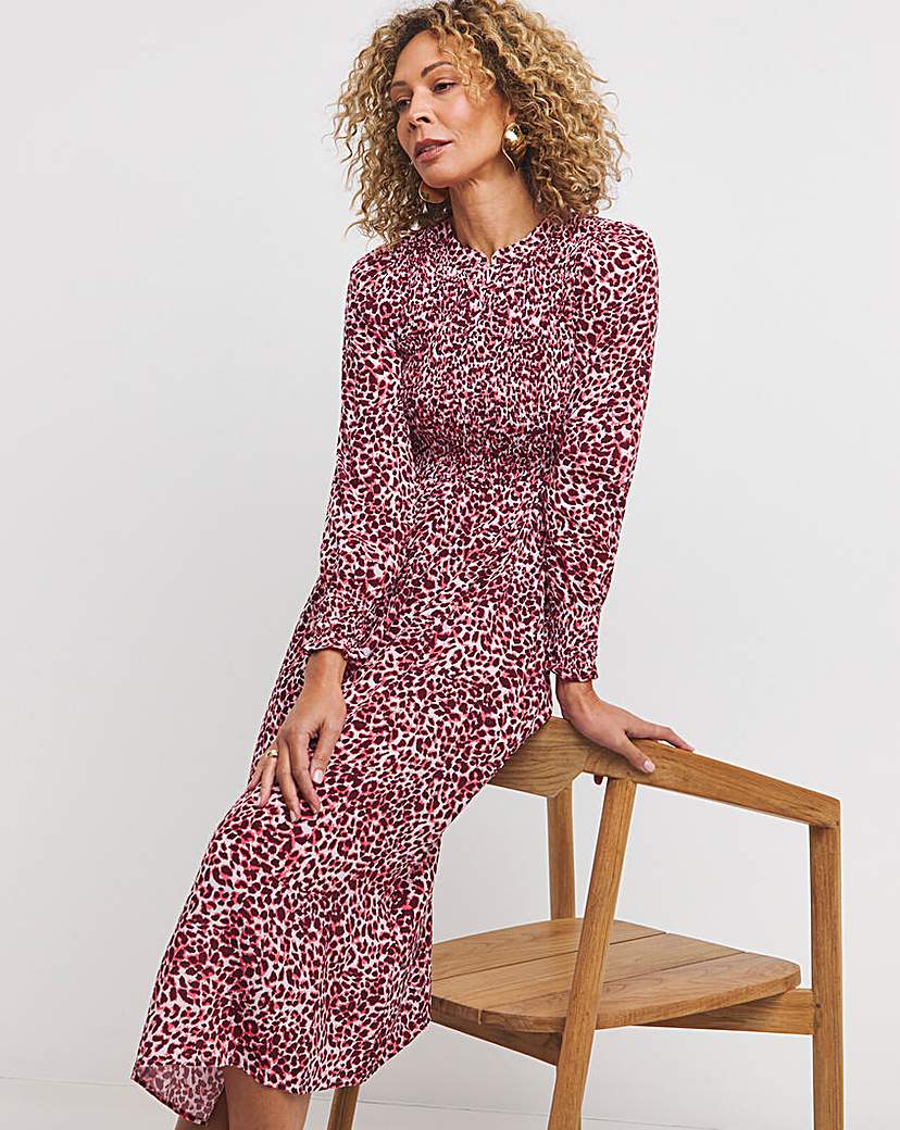 Whistles Cheetah Printed Shirred Dress