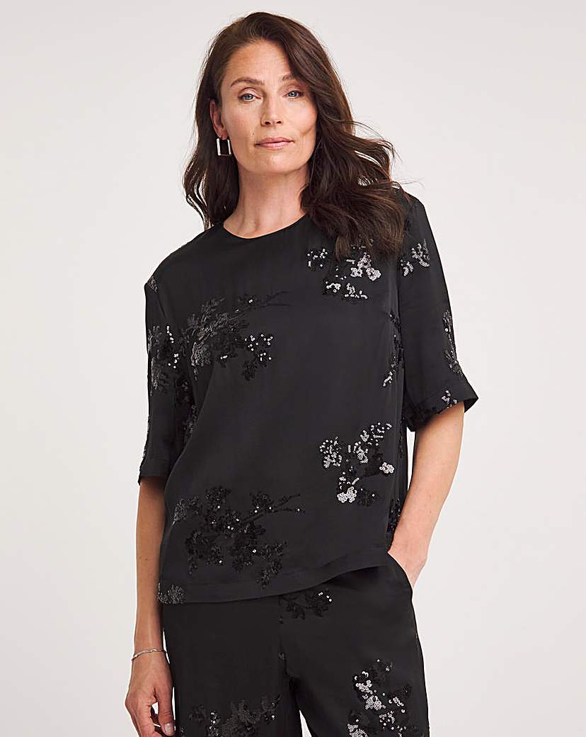 Joanna Hope Satin Sequin Top