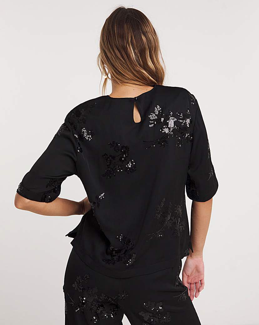 Joanna Hope Satin Sequin Top