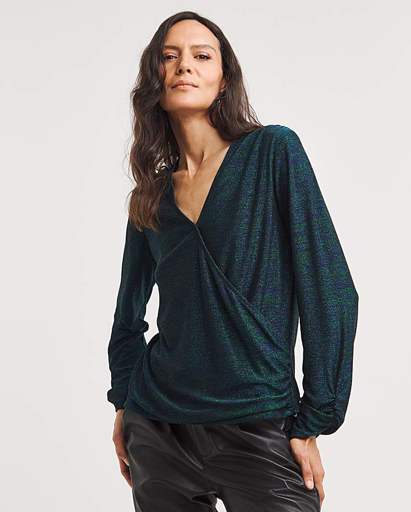 Joanna Hope Glitter Knit Wrap Top