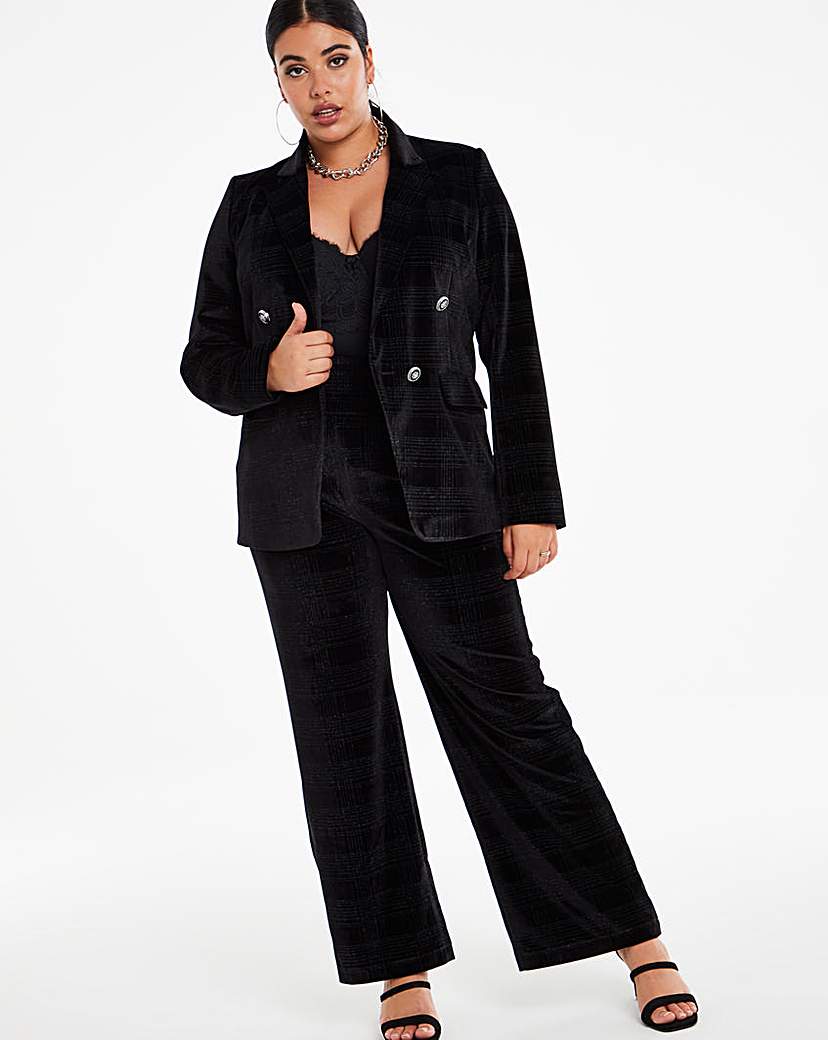Image of Black Velour Check Wide Leg Trousers