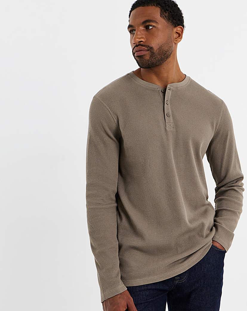 Textured Long Sleeve Grandad T-Shirt