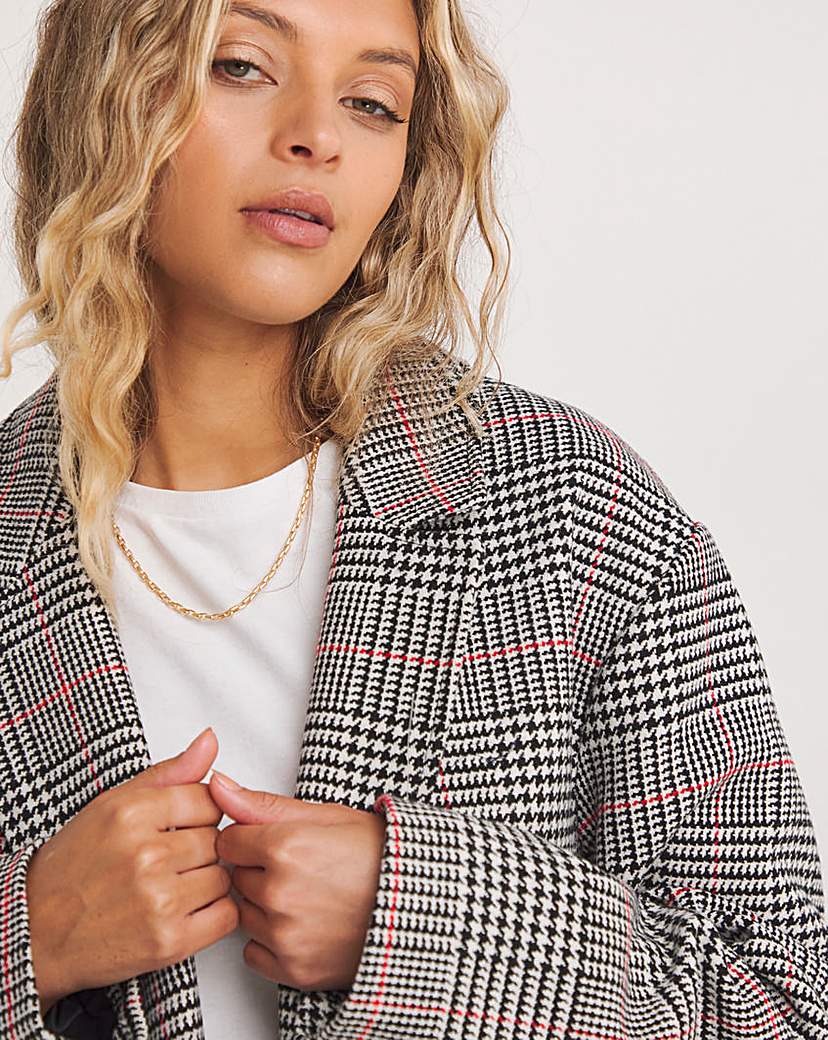 Check Faux Wool Relaxed Blazer Coat