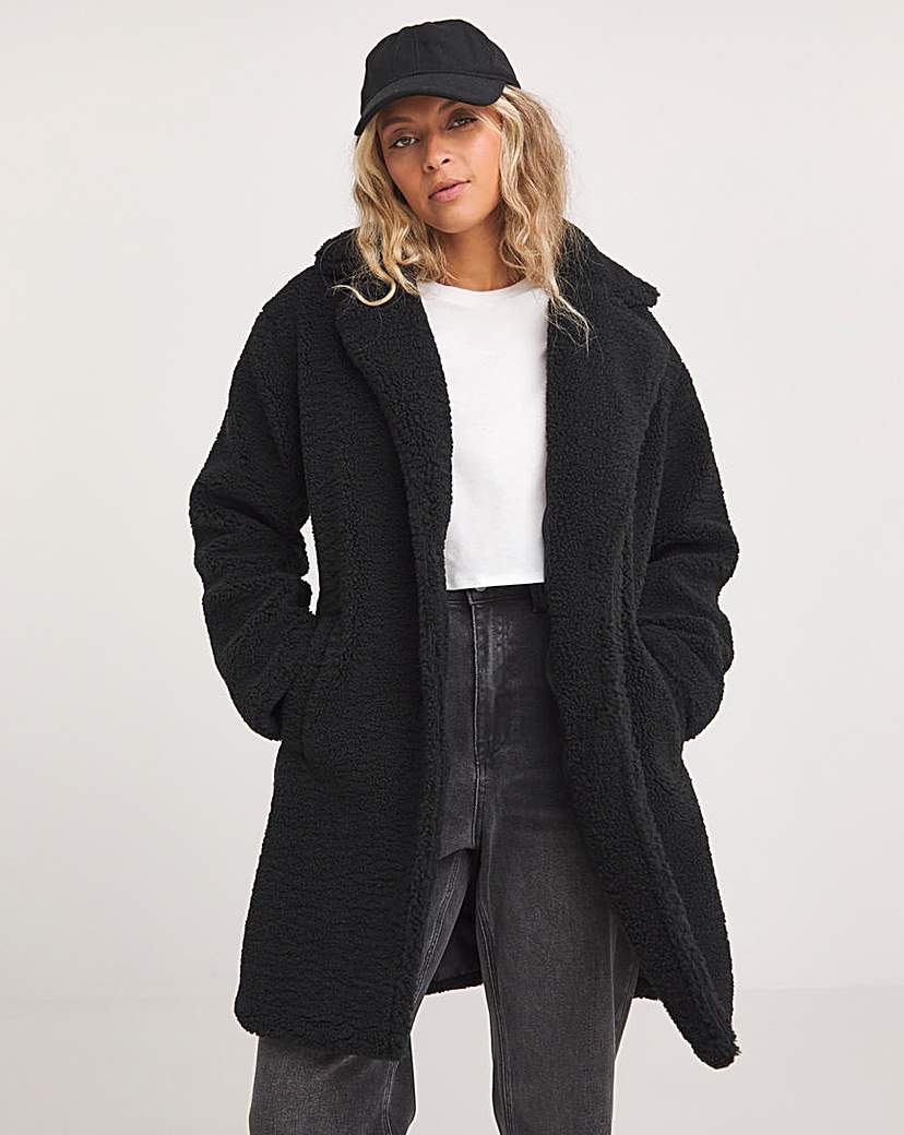 Long black teddy clearance coat