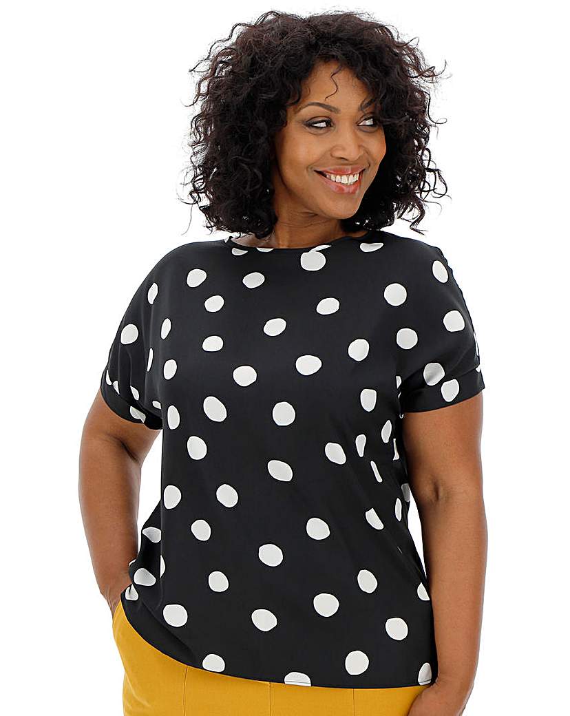 Image of Spot Drop Sleeve Top with Curved Hem