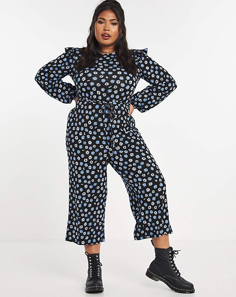 Navy Floral Jersey Tie Waist Jumpsuit - Navy Floral