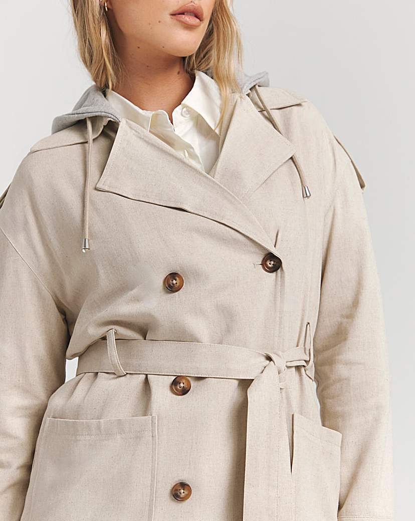 Neutral Linen Trench with Jersey Hood