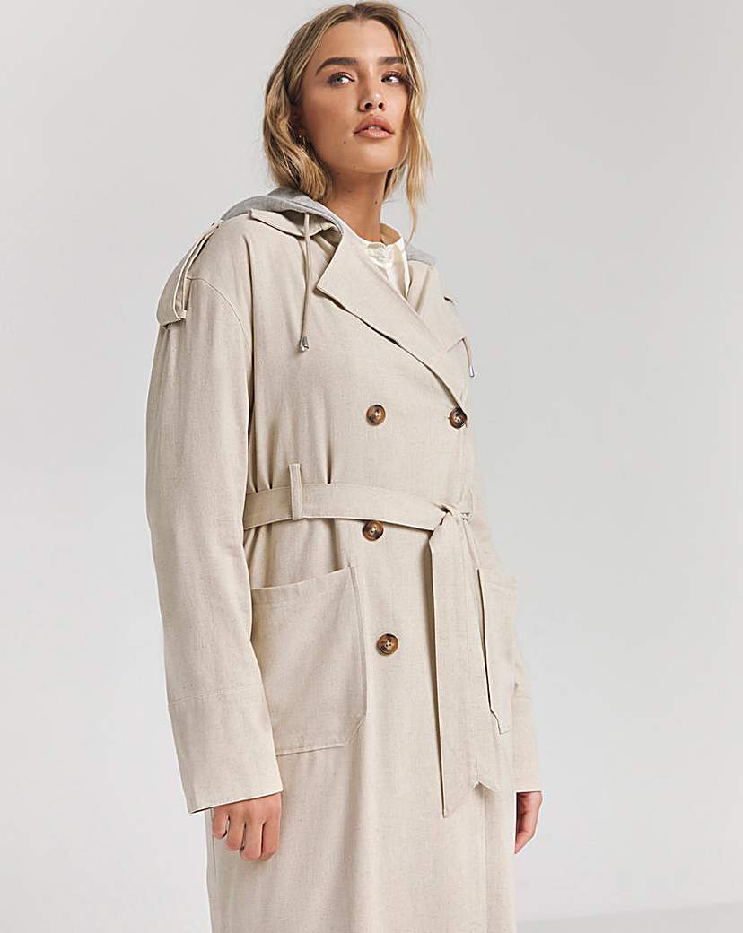 Neutral Linen Trench with Jersey Hood