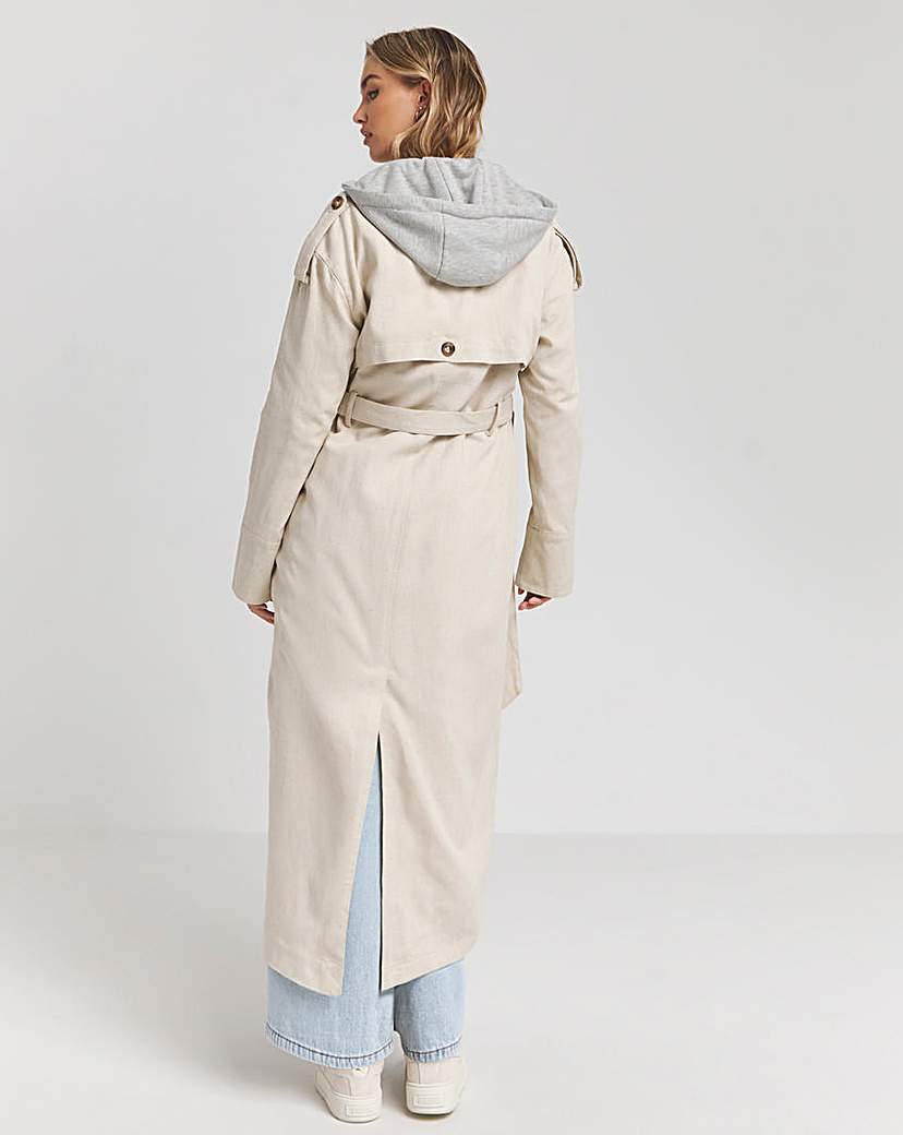 Neutral Linen Trench with Jersey Hood