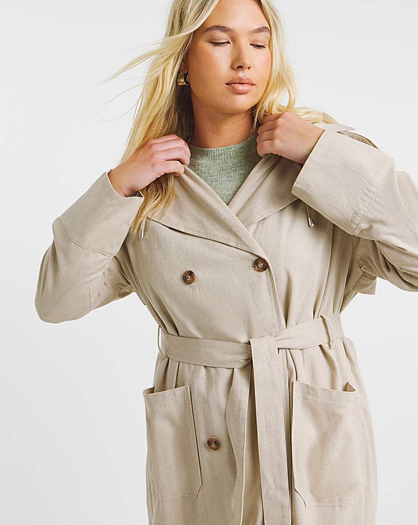Neutral Linen Trench with Jersey Hood