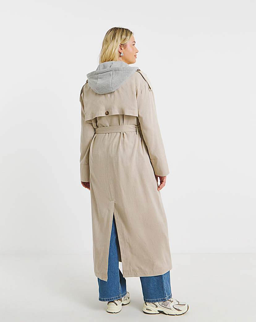 Neutral Linen Trench with Jersey Hood