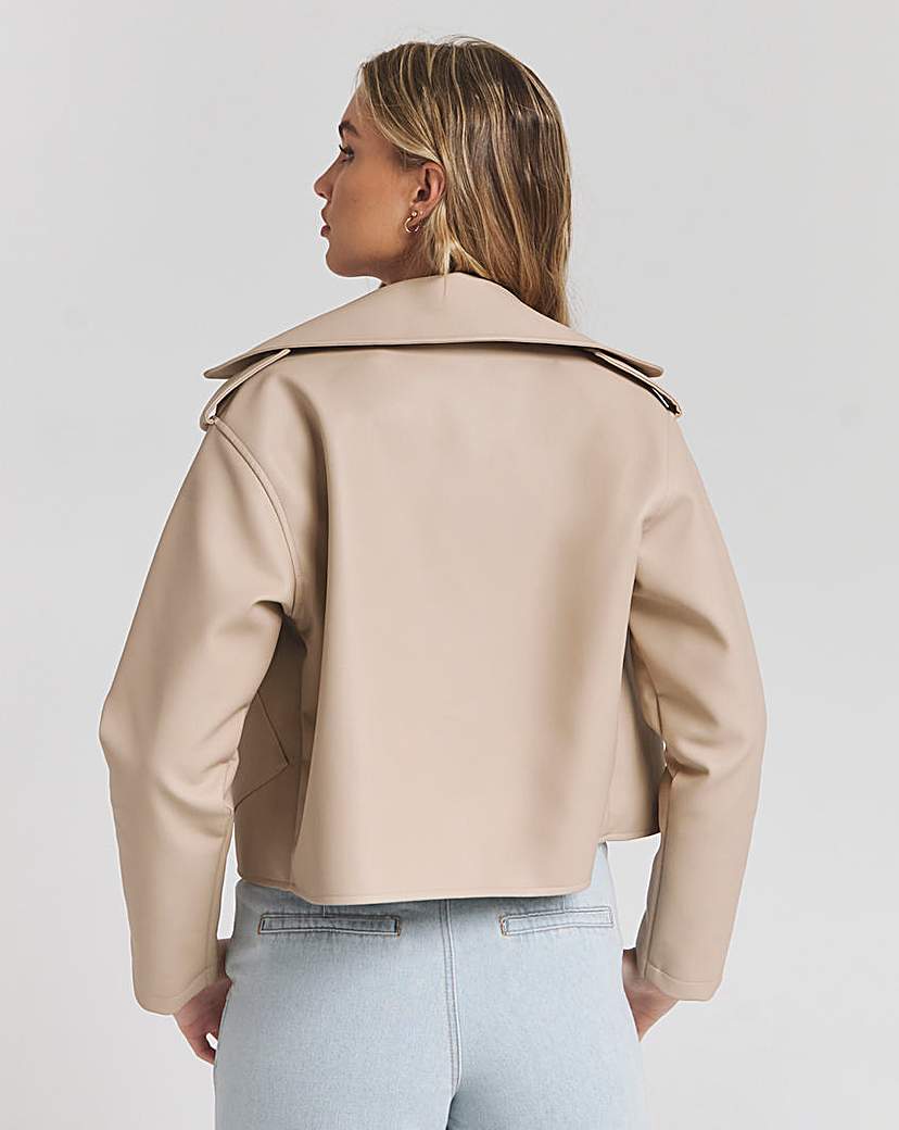 Tan Cropped Faux Leather Trench