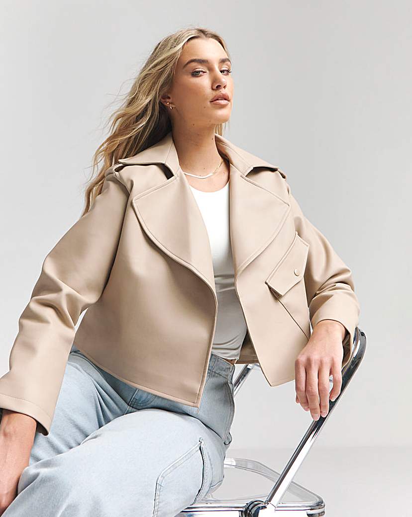 Tan Cropped Faux Leather Trench