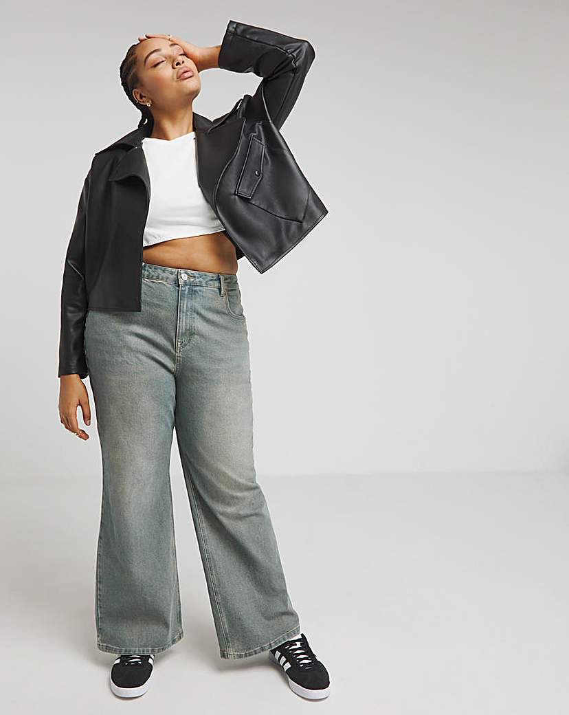 Black Cropped Faux Leather Trench
